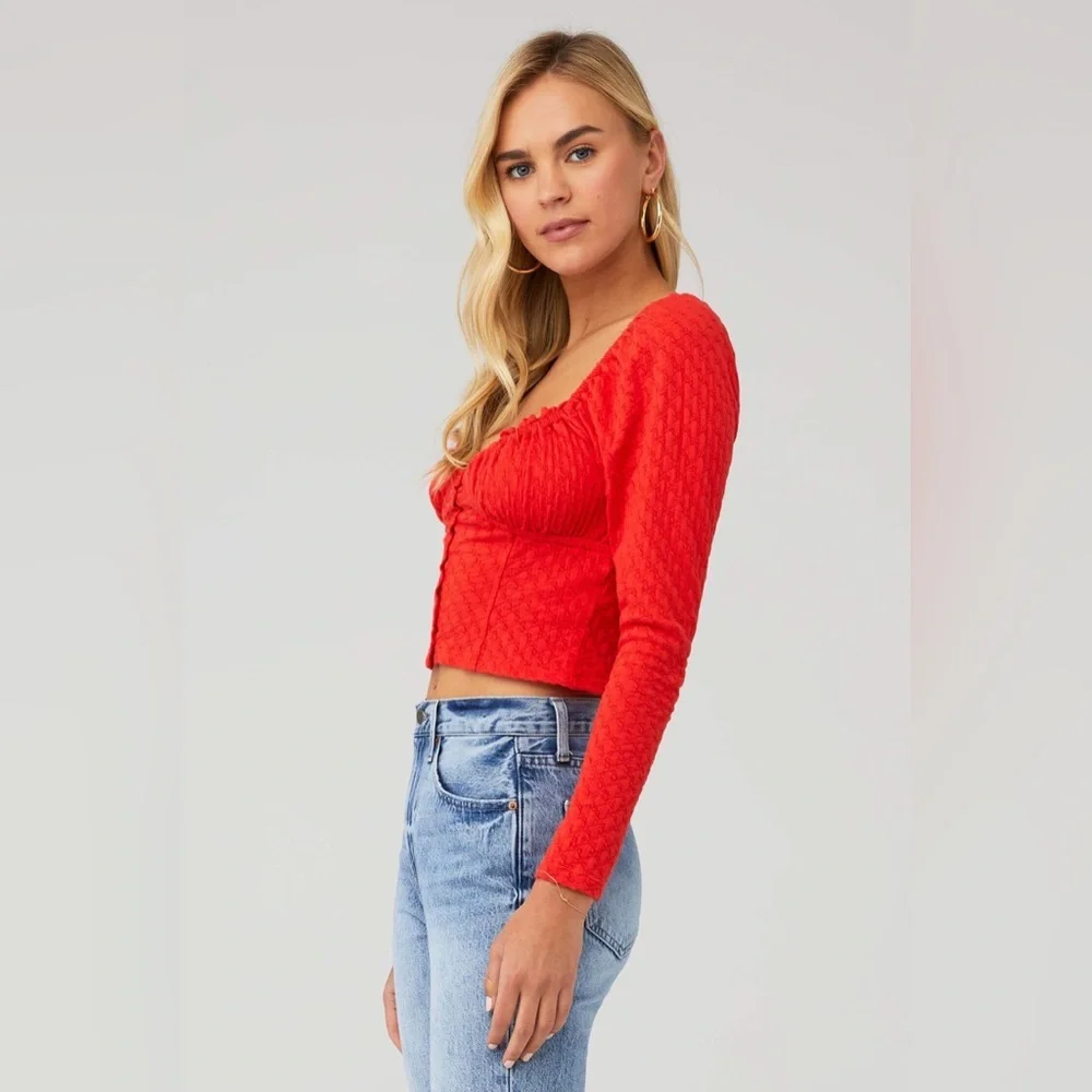 NWOT Free People Ladybug Corset Inspired Cropped Long Sleeve Button Down Blouse